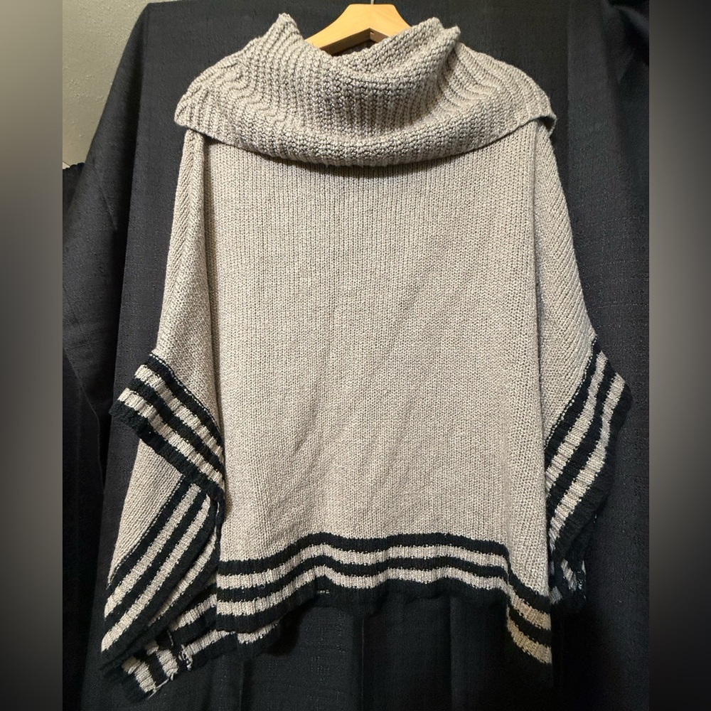 Striped Knit Poncho Sweater